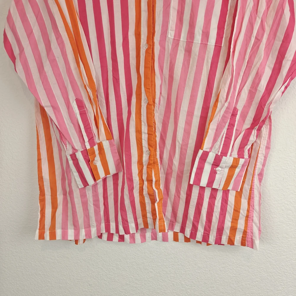 Beach Riot Nwot Alexa Coverup Button Down Sunset Stripes Pink Orange Sz L/XL - Picture 5 of 14